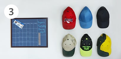 Hat wall rack using Command™ Clear Medium Hooks
